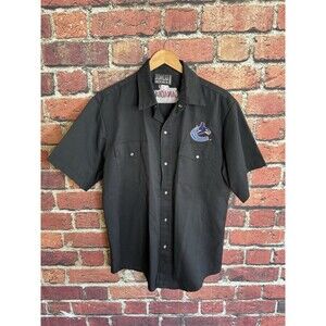 Vintage Ironhead Canadian Mens Black Short Sleeve Button Up Shirt XL Canucks